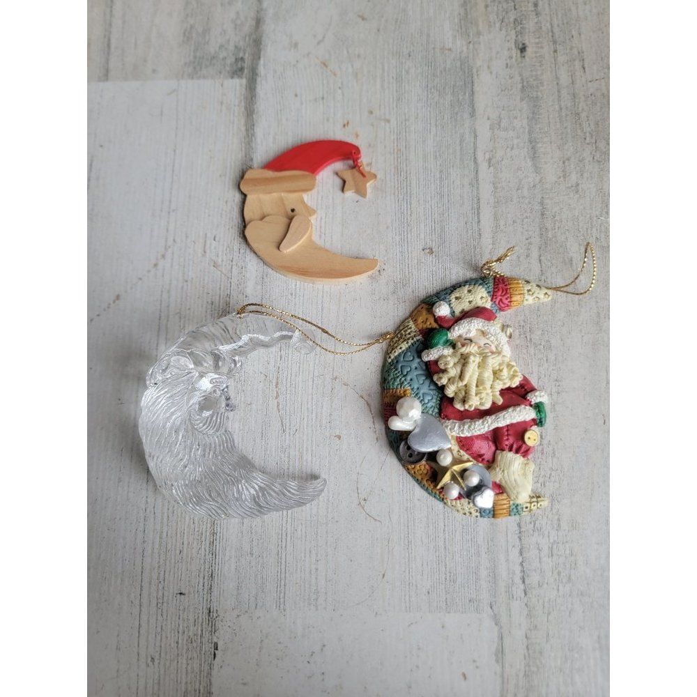 Crescent Moon Santa face ornament Xmas unique‎ set